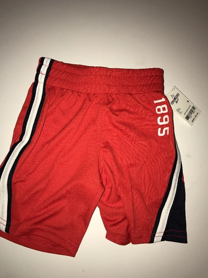 Pantalones Cortos OshKosh B'gosh Niños "1895" Gráfico Malla ROJO/AZUL MARINO/BLANCO Talla 4 Nuevos con Etiquetas  Foto 1 de 4