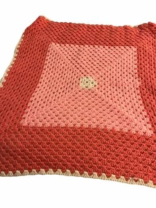 Hand Crochet Baby Blanket Pink White 40" x 36" - Picture 1 of 3