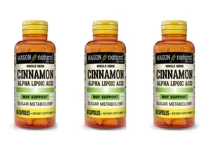 BLOOD SUGAR SUPPORT Alpha Lipoic Acid Chromium Cinnamon 60 Capsules e/a, 3 Pack - Picture 1 of 4