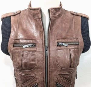 BCBG MAXAZRIA Chaleco Para Mujer XS Marrón BOLSILLOS ESPECIALES Cuero Lana Motociclista Usado en Excelente Condición* - Imagen 1 de 8