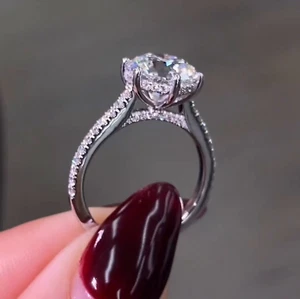 3CT Round Cut Moissanite Vintage Cathedral Engagement Ring 14k White Gold Plated - Picture 1 of 9
