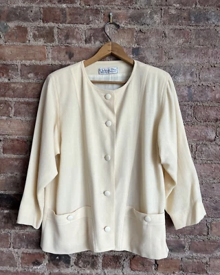 Vintage Christian Dior Womens Jacket, Sz Large Cream 100% Wool France - Image 1 of 4