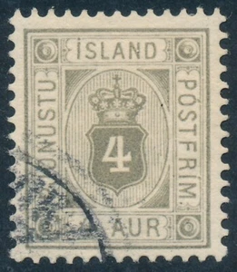 Iceland Scott O11/Facit TJ11, 4 aur grey Official perf 12 3/4, VF Used - Picture 1 of 1