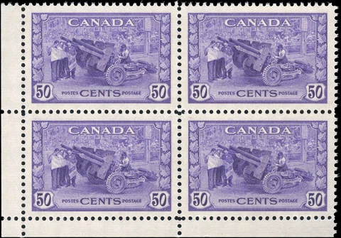 Canada Mint NH VF 50c Scott #261 Block 1942 KGVI War Issue Stamps Cover