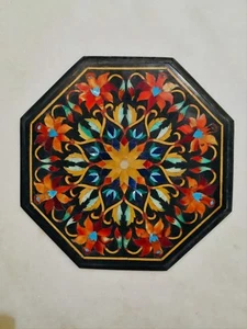 18" Black Marble Table Top Pietra dura Inlay Handcraft Home Decor - Picture 1 of 2