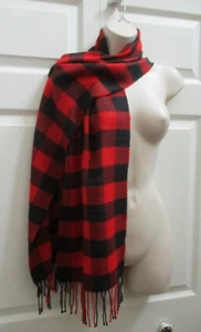 Sciarpa collo invernale unisex rosso e nero bufalo stampa quadri frange 12,5x67 nuova - Foto 1 di 6