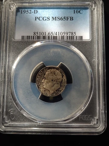 1952 D PCGS MS65FB Toned Silver Uncirculated Roosevelt Dime 10c free shipping Cover