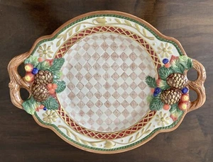 Vintage Fitz & Floyd Jolly Ole St Nick GRANDE ciotola pigna manici 15" - HTF! - Foto 1 di 8