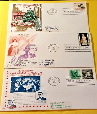 Abraham Lincoln/George Washington/Merry Christmas FDI 1965 Envelopes Lot of 3 - Image 1 of 4