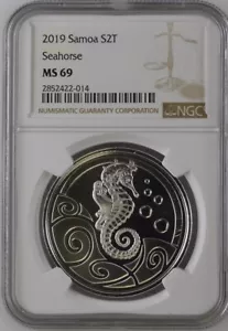 2019 Samoa SEAHORSE Silver 2 Tala S2T NGC MS69 TOP POP!!! - Picture 1 of 6