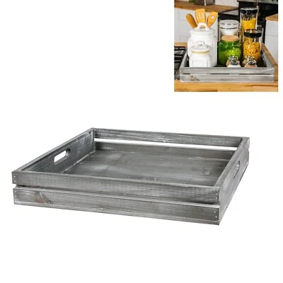 Bandeja grande de madera rústica para servir con asas ideal para mesas de café de desayuno Foto 1 de 4