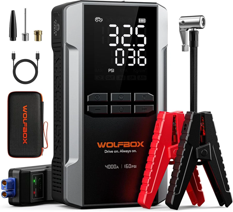 WOLFBOX Jump Starter with Air Compressor, 4000A Portable Car Battery Booster - Image 1 of 4