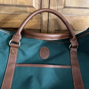 Vintage Ralph Lauren Duffle Overnighter Weekend Bag Carry On Green Brown - Picture 1 of 12