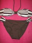 Jag Brown White Striped Bandeau Hipster Bikini 2pc Swimsuit L-bottom XL-top