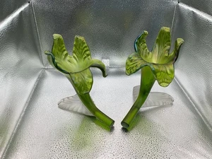 Pair (2) Antique c 1900 KRALIK Art Nouveau Iridescent Floriform Glass Vases - Picture 1 of 7