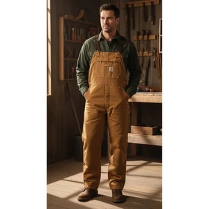 Carhartt Firm Duck isolierte Trägerhose Herren klein braun lockere Passform OR4393 neu mit Etikett - Bild 1 von 16