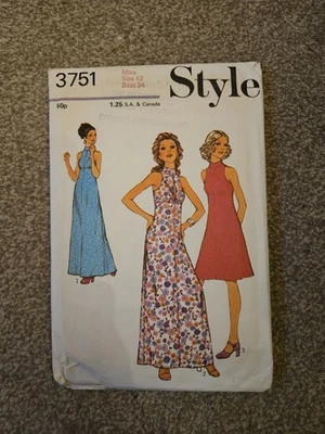 Vintage Original 1970s Sewing Pattern - Halter Neck Dress - Size 12,  Bust 34 - Image 1 of 2