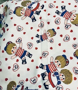 VTG Raggedy Ann & Andy Moptop Rag Doll I Love You & Heart Toss  32”x13”+ Remnant - Picture 1 of 9