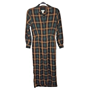 Vintage Banana Republic 80er/90er Jahre langes grün kariertes Utility Kleid Gr. 8 Langarm - Bild 1 von 10