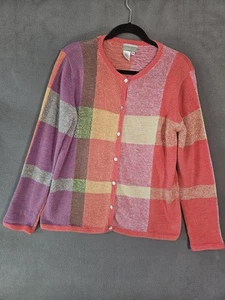 Vintage Coldwater Creek Patchwork Rainbow Cardigan Sweater Button Up Lagenlook M - Picture 1 of 10