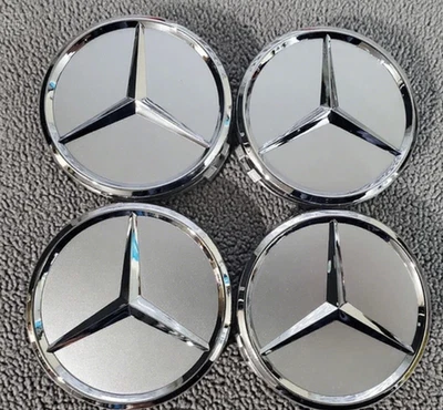 *2.95 Inch/75mm Set of 4 For Mercedes Benz Center Caps Sliver Fits Most Models Foto 1 de 4