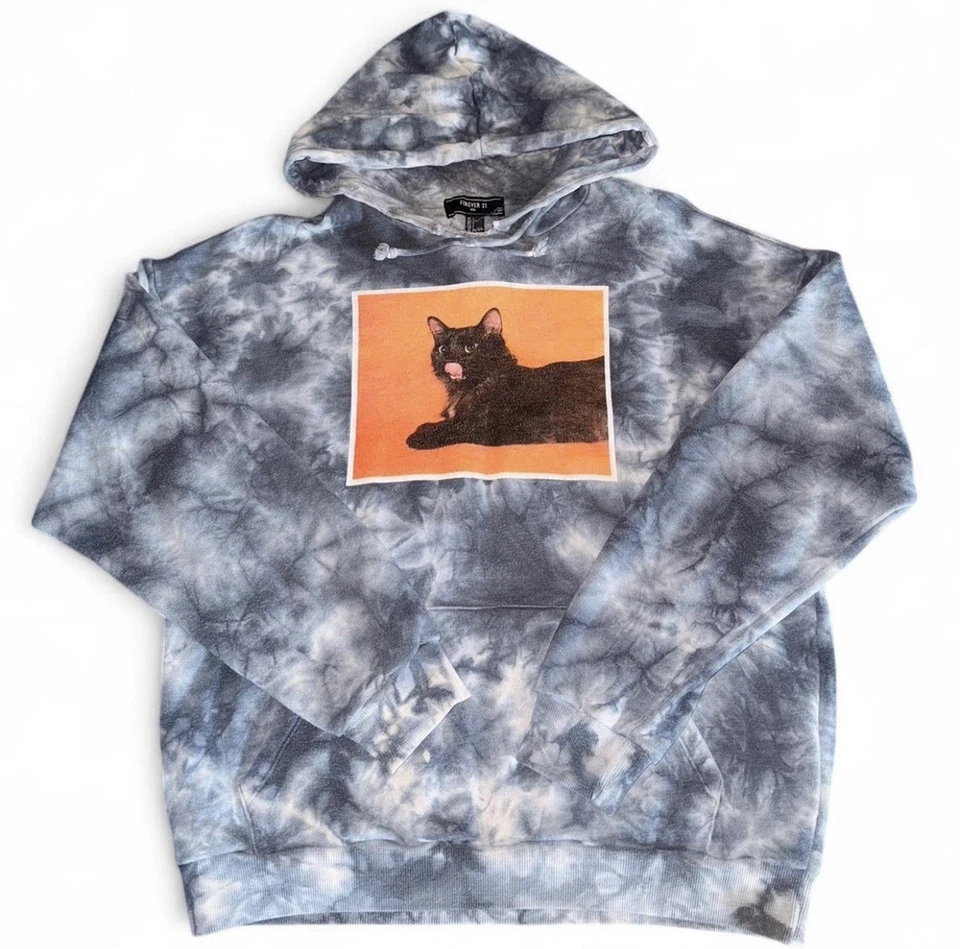 Moletom com capuz Forever 21 masculino tamanho L foto gato preto tingido - Imagem 1 de 4