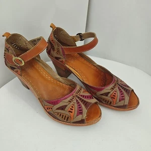 L Artiste Avelle Womens Block Heels Sandals Peep Toe Leather EU 40 US 9 - Picture 1 of 9