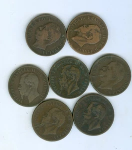 SIEBEN ITALIENISCHE ZEHN CENTESIMI MÜNZEN DATIERT UM 1800 - Bild 1 von 2