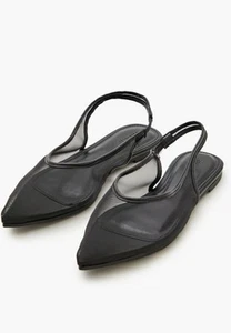 NUEVO Zapatos planos de 6 mallas para mujer negros con puntera puntiaguda transparente - Imagen 1 de 3
