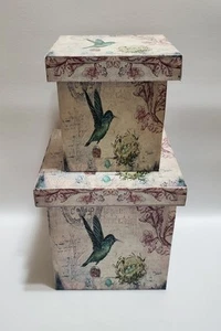 Hummingbird Storage Boxes, 2 Sizes, Set Of 2, Nesting, Sturdy Composite - Picture 1 of 12