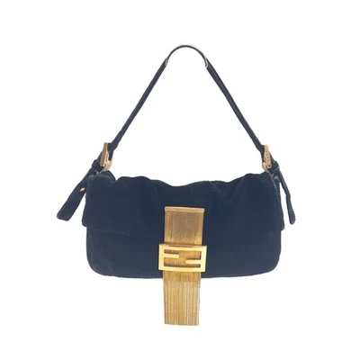 Fendi Black Velvet Gold Tassel Baguette - Image 1 of 4