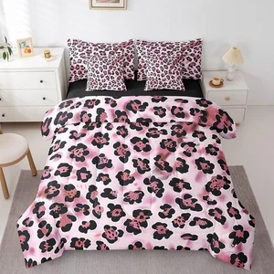 Pink Leopard Queen Comforter Set 7 Piece,Kids Cartoon Animal Print Bed in a B... - Picture 1 of 7