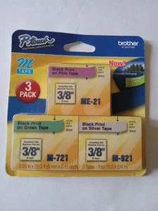 Brother -Touch M Tape 3/Pack, Black on Pink, Green and Silver, Brand New - Picture 1 of 2