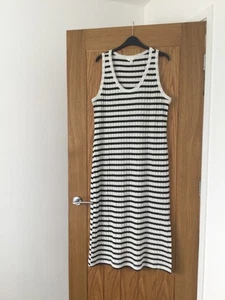 BNWoT ladies H&M ribbed stripped t shirt style sleeveless midi dress size 16/18 - Picture 1 of 10