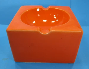 Square Orange Ceramic Ashtray Vintage Mid Century Marked ITALY 53 - Picture 1 of 11