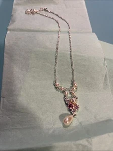 SAO Victorian Revival Pearl Bead Metal Rose Strass Halskette Tropfen Valentinstag - Bild 1 von 5