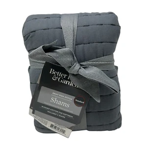 NEW Better Homes & Gardens Grey Flannel Pick Stitch Shams Bedding 2 Pack - Picture 1 of 12