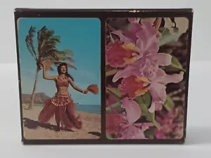 Vintage Spielkarten Souvenir of Hawaii 2 Decks Hula Mädchen Blumen komplett - Bild 1 von 6