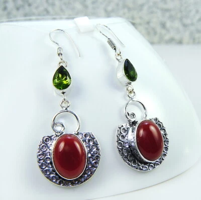 Damen Ohrringen extravagante Ohrringe Sterlingsilber 925 Edelstein Karneol  - Bild 1 von 3