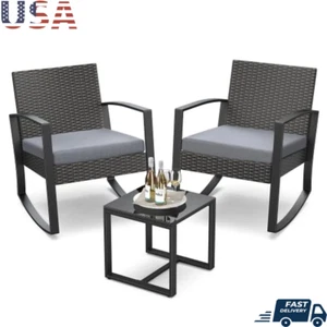 3PCS Patio Rattan Furniture Set Cushioned Conversation Set Sofa Coffee Table - Picture 1 of 6