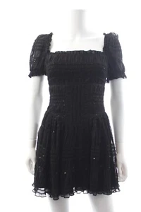 Self-Portrait Shirred Chiffon Square Neck Mini Dress / Black / RRP: £350.00 - Picture 1 of 6