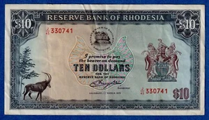 Rhodesia $10 1976  P-37a (1st March 1976) , Circulated Note J/45 330741 - Picture 1 of 3