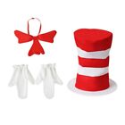 3Pcs Halloween Party Costume Props White Striped Hat Gloves Tie for Kids