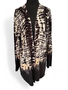 M&S Collection Open Front Cardigan Women's UK 20 Black Abstract Mid Length - Picture 1 of 10