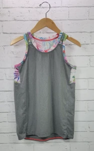 Athleta Girls Power Of Chi Racerback Tank Top L 12 Mesh Tropical Print Gray - Picture 1 of 10