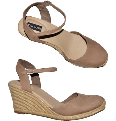 ADAM TUCKER BETHANY SANDALIAS CUÑA ALPARGATA CUERO MARRÓN CLARO NUEVAS $100 11 M Foto 1 de 4