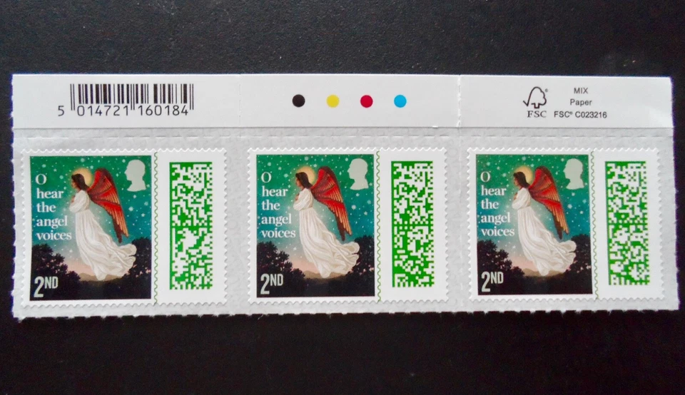 2023 3 Second Class Christmas Stamps Traffic Light Margin Machin Barcode Charles - Image 1 of 1
