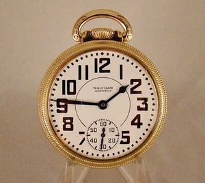 WALTHAM "RIVERSIDE" 21j 10k GOLD FILLED OPEN FACE SIZE 16s POCKET WATCH - Picture 1 of 12