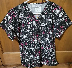 NWT - UA SCRUBS BRAND SCRUB TOP BLACK WITH CUTE DOG PRINT SIZE: XS - Picture 1 of 4