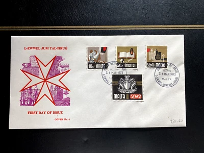Malta 1973 Definitives x4 incl. £1 & £2 values on First Day Cover, Valletta - Image 1 of 3